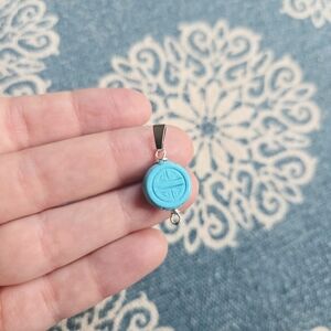 Vintage Dainty Silver & Baby Blue Asian Pendant